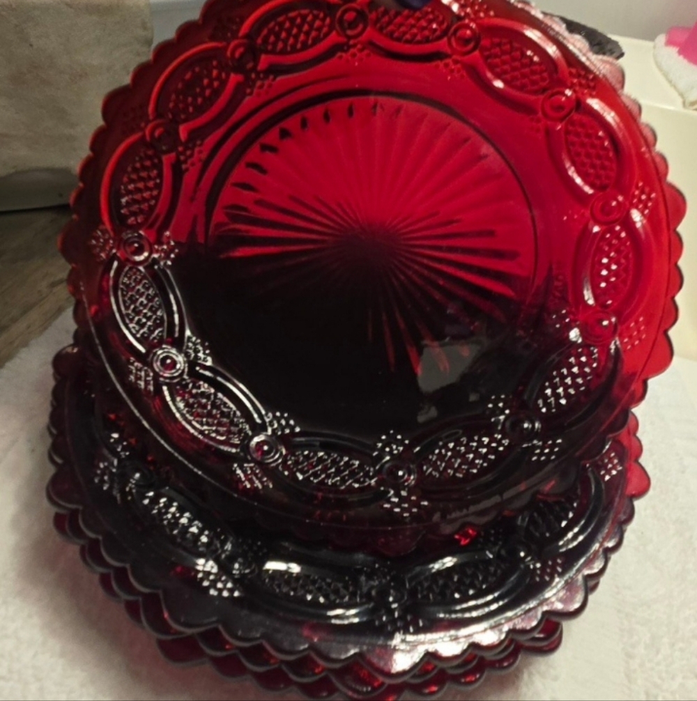 Set of Red Glass Plates 6